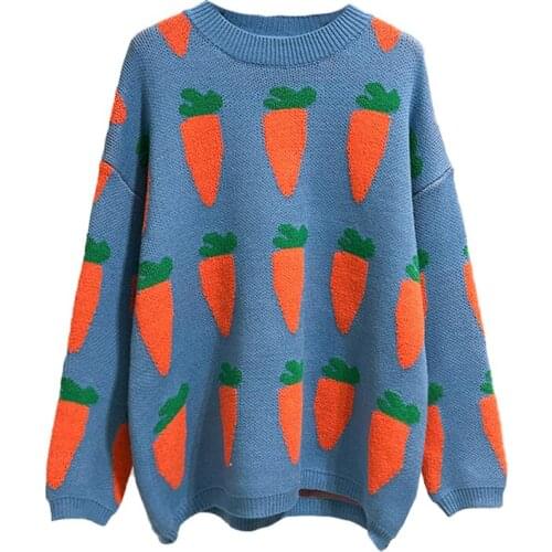 PERHAPS U Women Sweater Crew Neck Pullover Long Sleeve Casual Winter Loose Beige Blue Carrot M0306