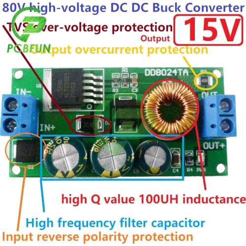 High-Voltage EBike DC-DC Converter Buck Step-Down Regulator Module 80V 72V 64V 60V 48V 36V 24V to 15V 12V 9V 6V 5V 3.3V