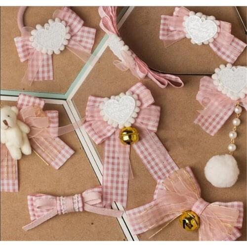 Lolita Sweet Pink Plaid Bowknot Hair Circle HairPin for Girls Hair Accessories B1550