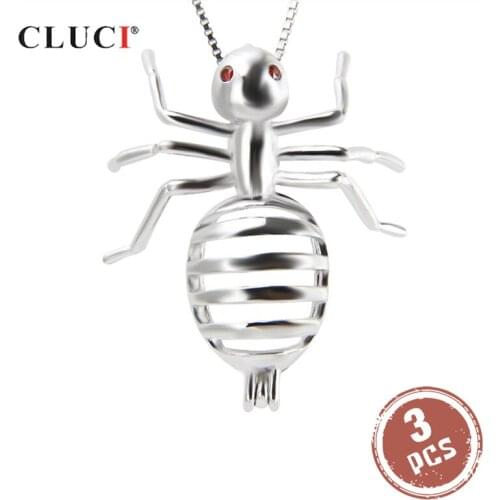 CLUCI 3pcs Real 925 Sterling Silver Cage Pendants for Pearls Unique Ant Shaped Pearl Locket for Women Necklace Jewelry SC169SB