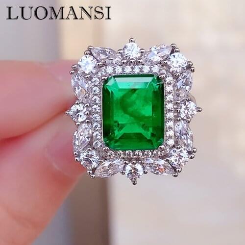 Luomansi Luxury Square Large 9*11 Emerald Ring 100% S925 Sterling Silver Woman Ring Cocktail Party Party Jewelry