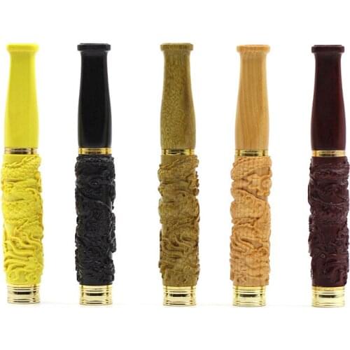 1pcs Natural Sandalwood Carved Triple Filter Cigarette Holder Pipes Cigarette Holder Mouthpiece Smoke Tobacco Tar Filtration
