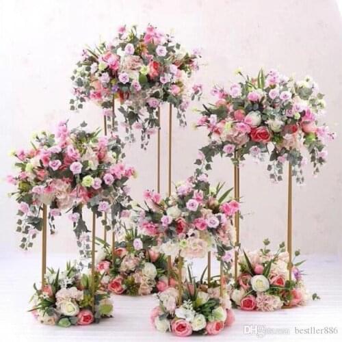 10PCS Gold Flower Vase Floor Vases Column Stand Metal Road Lead Wedding Centerpiece Flower Rack For Event Party Decoration
