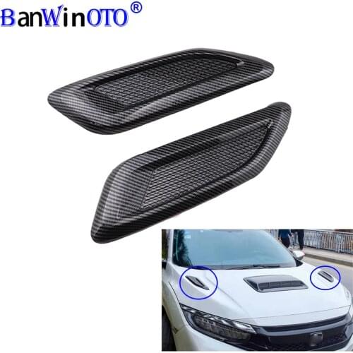 2Pcs/Set Universal Car Hood Bonnet Vents Air Intake Scoop Flow Intake Front Engine Cover ABS Black Carbon Fiber Self-Adhesive