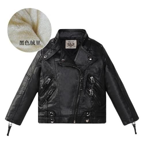 2-14Y 2019 New Pu Leather Jacket Boys Short Fleece Kid Jacket Kids Autumn Winter Tops