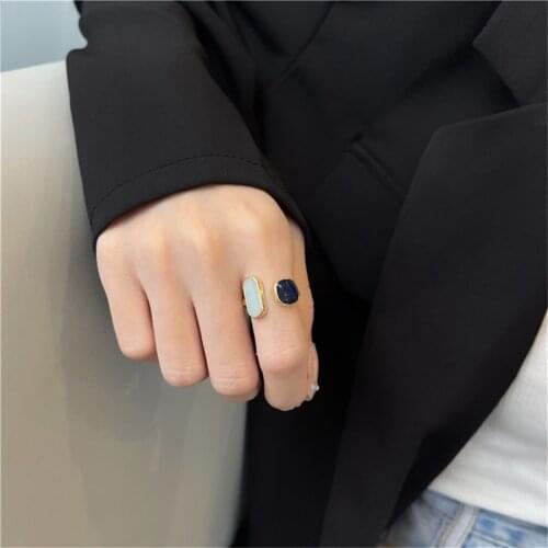 2021 New Blue Oil Dripping Ring Fashion Temperament Simple Opening Ring French New Retro Square Ring Design Jewelry Party Gift