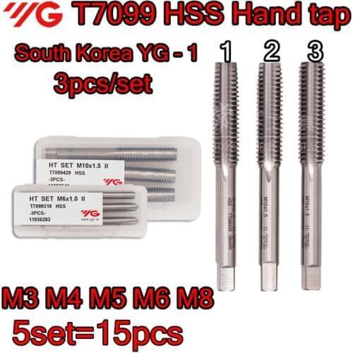 5set =M3x0.5 M4x0.7 M5x0.8 M6x1.0 M8x1.25 1# 2# 3# 3pcs/set South Korea YG - 1 High quality Hand tap