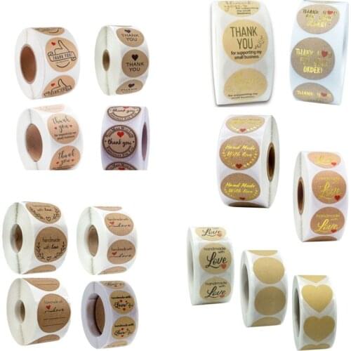 500pcs/roll “hand made with love” hot stamping seal sticker baking kraft paper label sticker Phnom Penh Garland