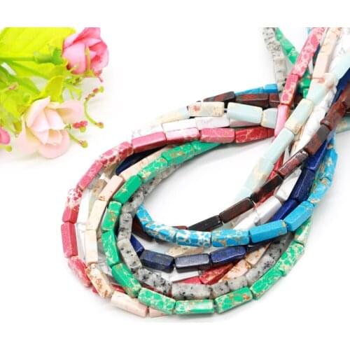 90pcs/lot Fashion Natural Stone 12x4mm Rectangle Shape Beads Multi Colors Popular Necklace Head Accessories Making Chinese Beads