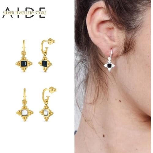 AIDE Fashion Rhombus Dangle Earrings Exquisite Geometric Square Drop Earrings For Women Fine Jewelry Gift pendientes plata 925