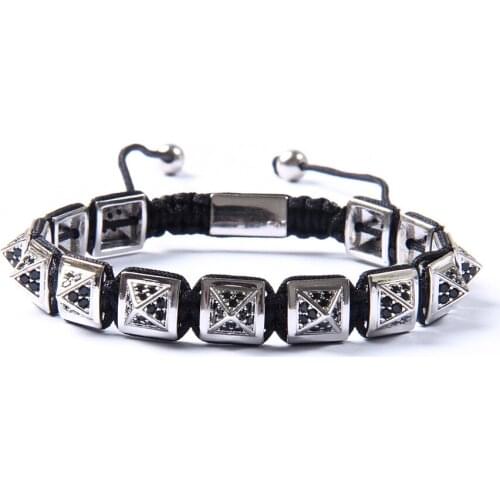 Ailatu Brand Wholesale Men Jewelry Micro Pave CZ Pyramid Beads Braiding Macrame Power Charm Bracelet Men Gift