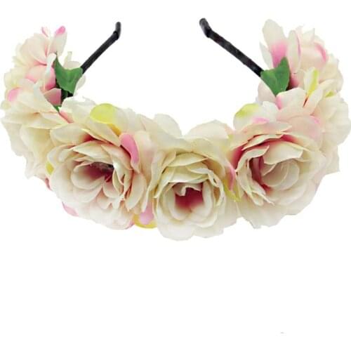 Bohemian Women Wedding Bridal Headband Artificial Colored Blooming Flower Hair Hoop Beach Vacation Headdress Garland Wreath