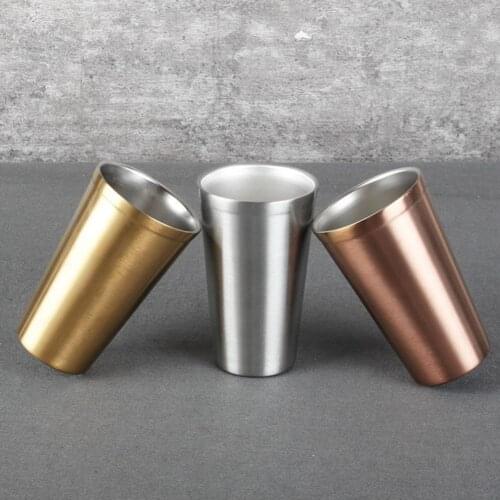 480ML 304 Stainless Steel Double-Layer Anti-Fall Drink Cup Beer Glass Water Mug