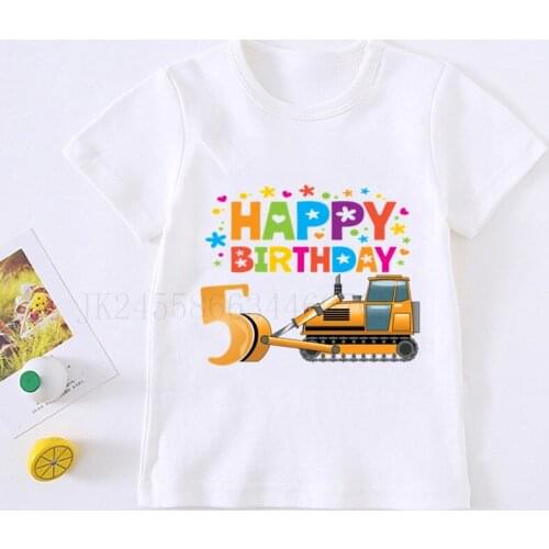 Boys Bulldozer Happy Birthday Number Name T-shirt Truck Celebration Shirt Boys Train Tees Toddler Boy Construction Truck Shirts