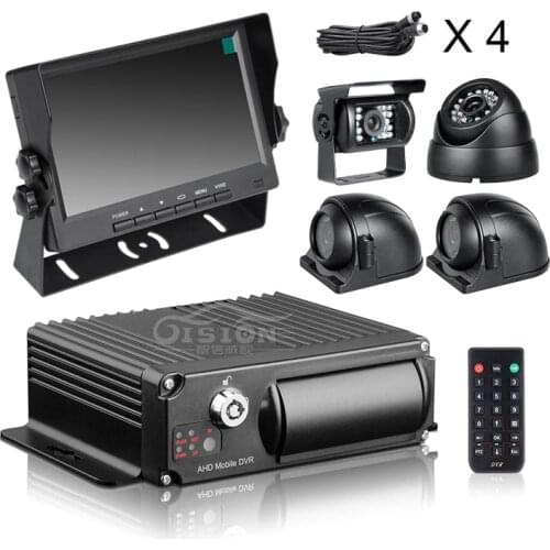 2021 New 4CH SD Mobile Dvr Car Recorder Playback +4x1.3MP AHD Front /Rear View Camera+7Inch Car Monitor For Truck /Taxi /Bus