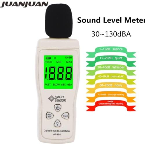 Digital Sound Level Meter 30-130dB Noise Meter Tester Smart Sensor Noise DB Detector Analyzer with Backlight AS804 48%off