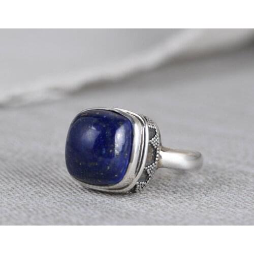 FNJ 925 Silver Lapis Lazuli Ring for Women Jewelry 100% Original Pure S925 Silver Sterling Rings Square