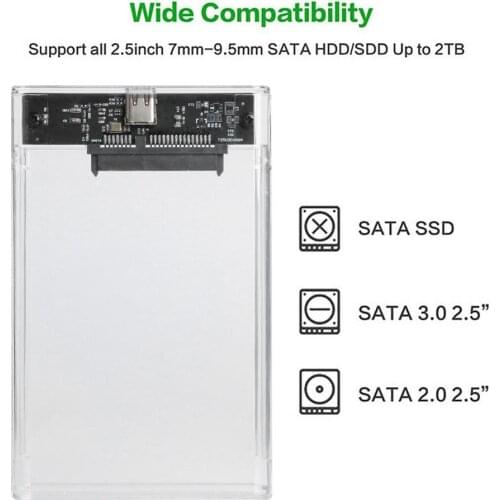 USB 3.1 Type-C Mobile Hard Drive Disk Box 8TB Transparent 2.5 inch SATA HDD SSD External Enclosure Case for Laptop PC