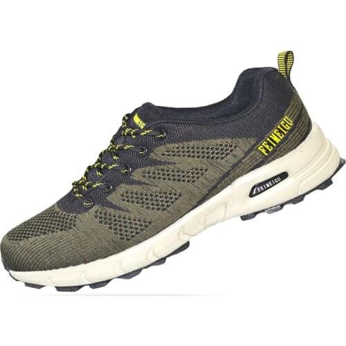 FEIMEIGU Men Elastic Sneakers Non Slip Trainers Running Jogging Walking Hiking Outdoor Athletic Workout Durable Shoe Khaki Style