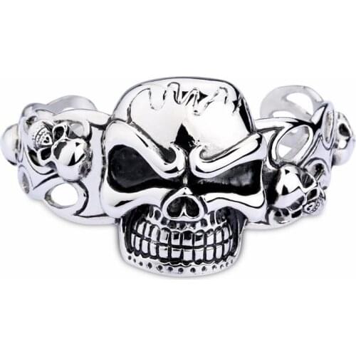 HAOLYNJOY Punk Skull Cuff Bangle Gothic 316 Stainless Steel Huge Heavy Skull Charm Bracelet Bangle For Men Cool Rock Accessory