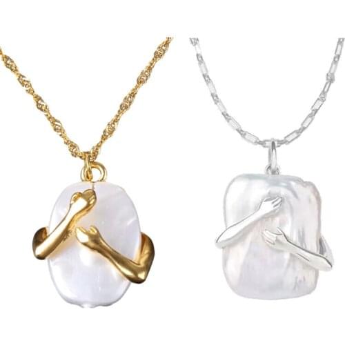 Give Me A Hug Shaped Lover Pendant Necklace For Women Men Fashion Hug Clavicle Chain Chic Choker Goth Vintage Necklace