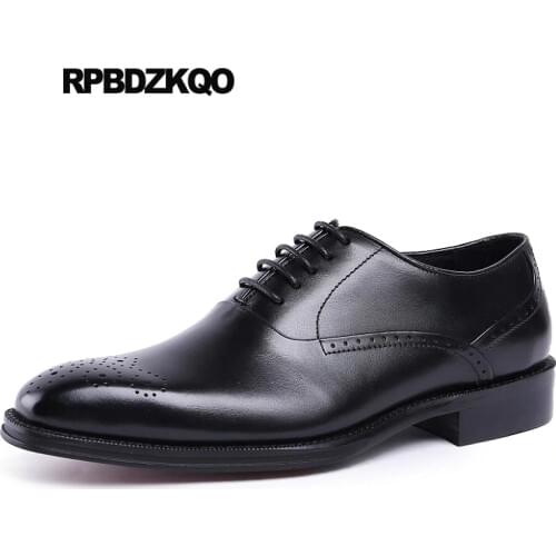 Handmade Leather Shoes Brand Men Brogue Runway Oxfords Italy European Italian Square Toe Black Pointy Formal Dress British Style