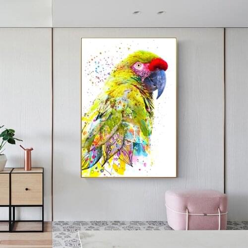 Watercolorful pet parrot modern animal picture art quadro wall art canvas painting printed giclee printing canvas posters prints