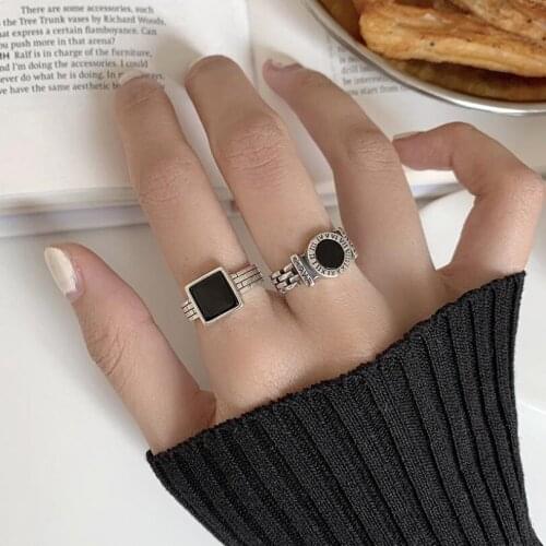 New Fashion Black Round Roman Numeral Hollow Index Finger Tail Ring For Women Couple Birthday Jewelry SAR316