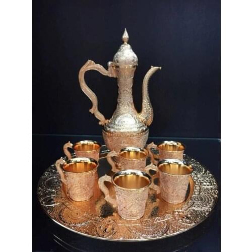 Ottoman Filigree Patterned Gold Zamzam Set I Ottoman With Storage I Kitchen Storage ı Ottoman Tray I