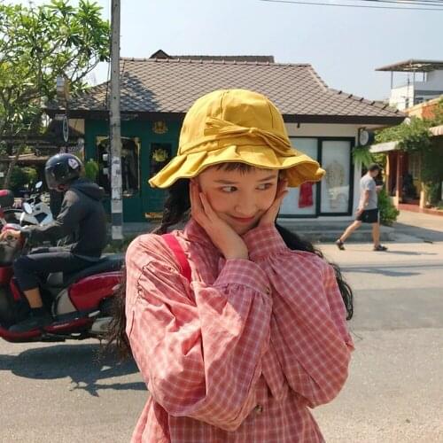 INS Cute Bows Hat Spring Summer Adult Girl Bucket Cap For Women Outdoor Solid Color Princess Beach Fisherman Sun Gorros