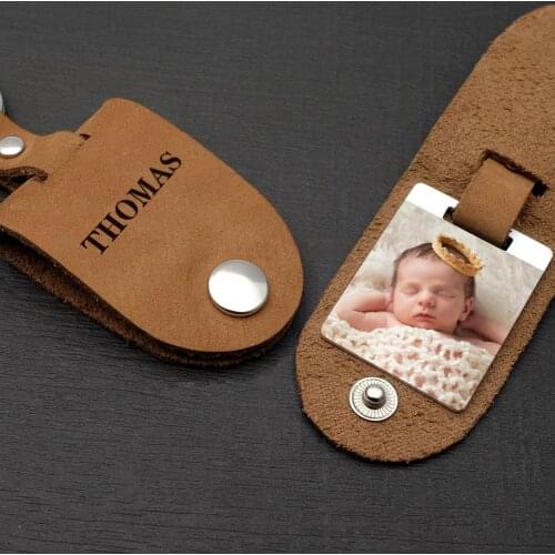 Personalised Leather Keychain Photo Keychain Custom Picture Keyrings Leather Key Fob Gift For Him Birthday Gift For Dad