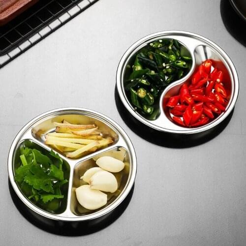 20pcs Sauce Dish Appetizer Serving Tray Stainless Steel Two Three Grids Plates Kitchen Supplies Side Plate