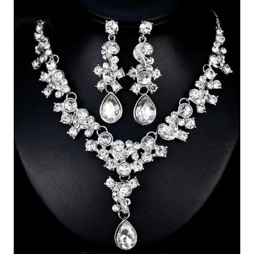 Retro Style Crystal Multicolor Jewelry Set Bridal Jewelry Necklace Drop Earrings Set