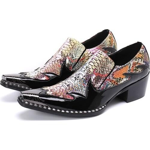 Luxury Colorful Men Party Leather Shoes Large Size Metal Toe Mens High Heels Shoes Wedding Prom Zapatos De Hombre Blazer Shoes