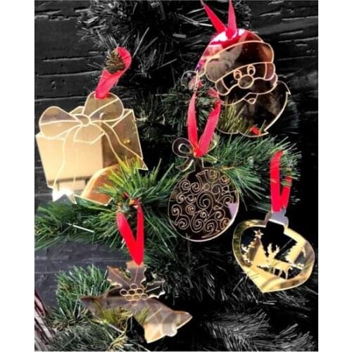 Happyland christmas Pine Tree Gold Plexi Ornaments 10'lu Set christmas decorations рождественские украшения