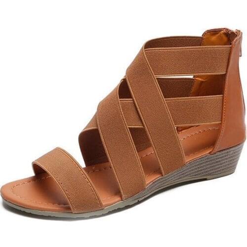 Shoes Woman Plus Size 35-42 New Wedge-heel Soft-soled Sandals Female Summer Zipper Low-heeled Bag with Roman Comfort