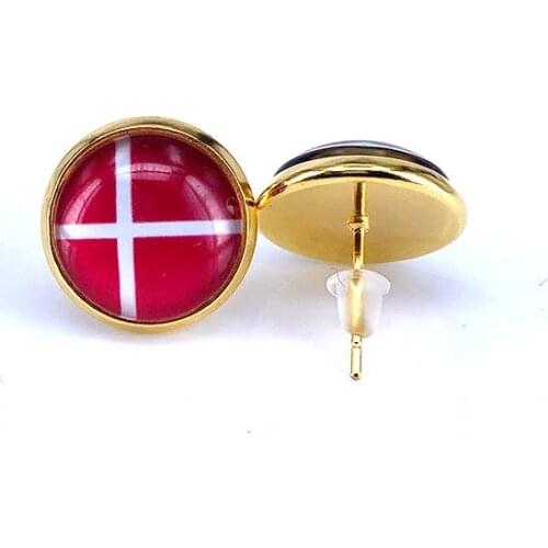 2018 National Flag Stud Earring Russia Spain France Germany Argentina Flag Earring 12mm Glass Gem Cabochon Copper Jewelry B18125