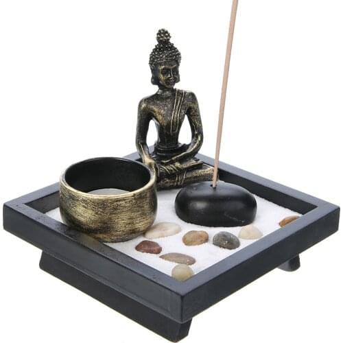 Buddha Zen Garden Sand Kit Yoga Meditation Relax Spiritural Decor Buddha Tealight Incense Holder Craft Ornament Gift Home Decor