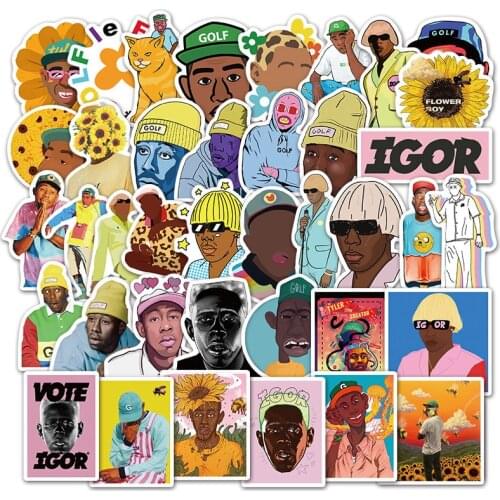 50Pcs Tyler The Creator Flower Boy IGOR Band Music Cover Hip Hop Rapper Stickers Skateboard Laptop Luggage Waterproof Decals