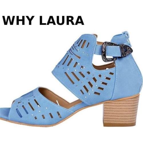 Vintage hollow-out sandals, high-heeled sandals, summer buckled ladies, peep-toe fish mouth sandals, womens sandals