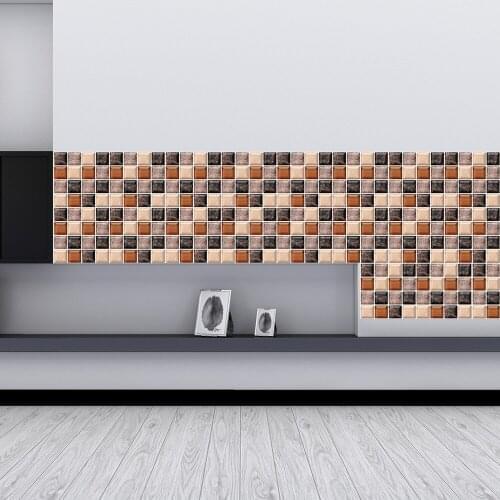 Waterproof Mosaic Square Grids Ceramic Tile Design Wall Sticker Classical Kitchen Living Room Bath Room Decoration Removable