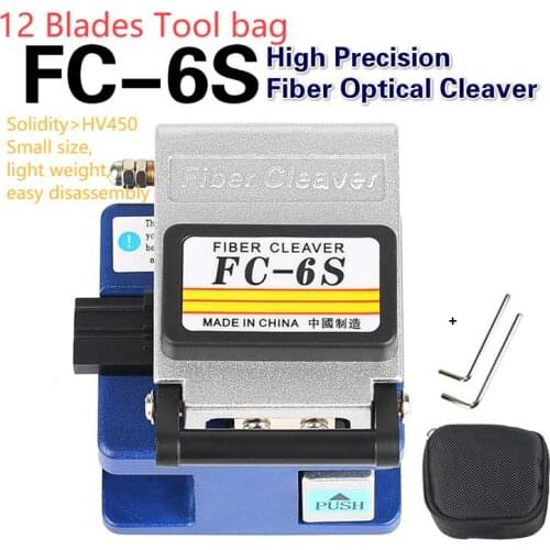 High Precision Fiber Optical Cleaver FC-6S 12 Blades Tool bag for FTTX FTTH Cutting with Fiber Scrap Collector and Blue Guide