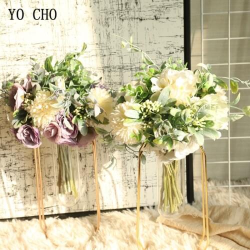 YO CHO Wedding Bouquet Artificial Silk Peony Pompon Hydrangea Flower Bride Bridesmaid Sister Mini Bouquet Girl Wedding Supplies