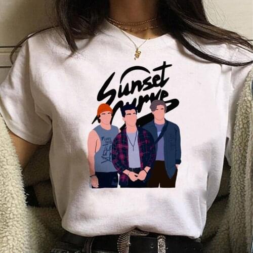 2021 Summer Women T Shirt Fashion Graphic Shirt Women Cartoon Sunset Curve T Shirt Funny Hip Hop Top Unisex Female Short T-shirt
