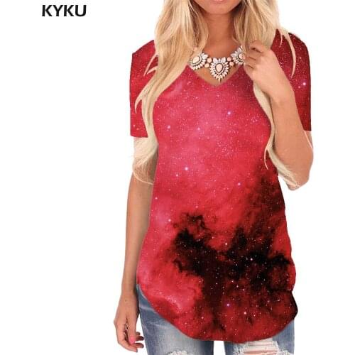 KYKU Galaxy T Shirt Women Nebula V-neck Tshirt Space Funny T shirts Universe Shirt Print Womens Clothing Punk Rock Printed New