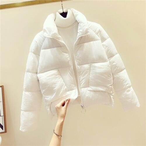 Winter New Fashion Women Long Sleeve Stand Collar Warm Parkas Solid Pocket Zip-up Short Jacket Coat 2021 Cotton Outwear