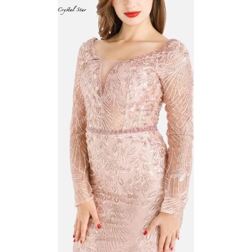 Sexy Long Sleeves Evening Gown 2021 Crystal V-Neck Beaded Mermaid Luxury Formal Party Dress HO1066