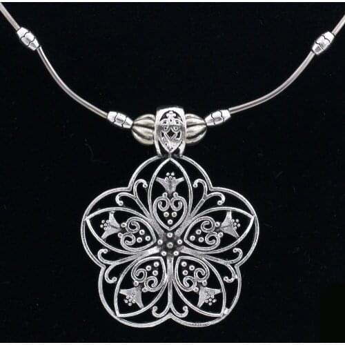 HOCOLE Vintage Jewelry Ethnic Tibetan Silver Chain Necklaces Gypsy Hollow Carved Metal Flower Pendants Necklaces For Women