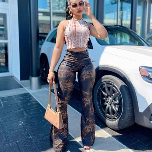 Snake Printing Bell-Bottoms Female 2021 New High-Waist Hip-Lifting Streetwear Elastic Casual Tight-Fitting Women Long Pants
