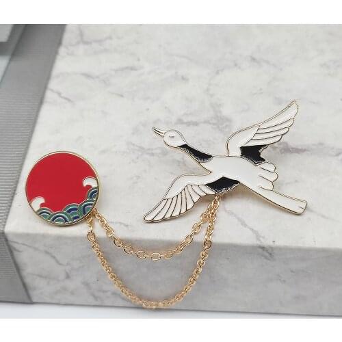 Anime Cartoon Badge Chinese-Style Crane Brooch Enamel Pin Lapel Pin Jewelry Accessories Gift For Kids/Friends